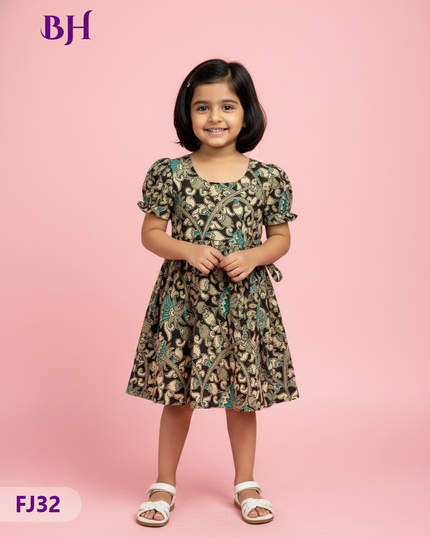Black Cotton Printed Baby Frocks – Latest Kids Wear Collection | Bhavana Handlooms