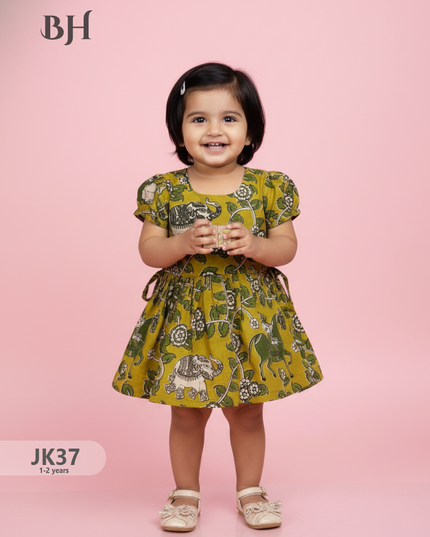 Yellow Cotton Printed Baby Frocks – Latest Kids Wear Collection | Bhavana Handlooms