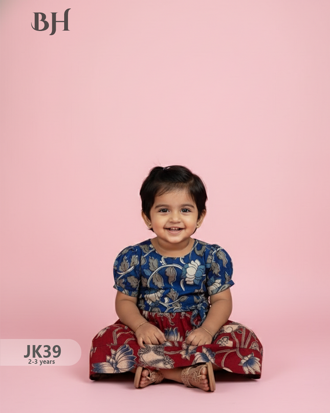 Red & Blue Cotton Printed Baby Frocks – Latest Kids Wear Collection | Bhavana Handlooms