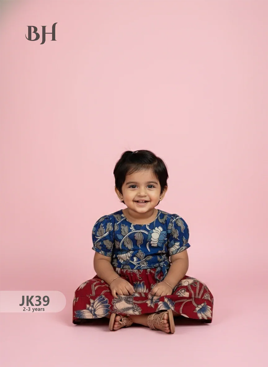 Red & Blue Cotton Printed Baby Frocks – Latest Kids Wear Collection | Bhavana Handlooms