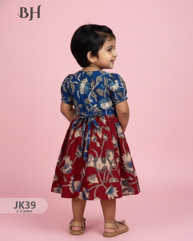 Red & Blue Cotton Printed Baby Frocks – Latest Kids Wear Collection | Bhavana Handlooms