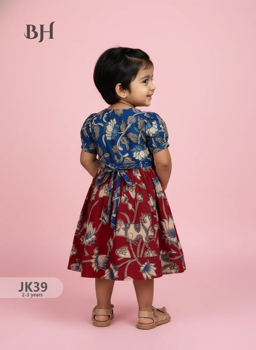 Red & Blue Cotton Printed Baby Frocks – Latest Kids Wear Collection | Bhavana Handlooms