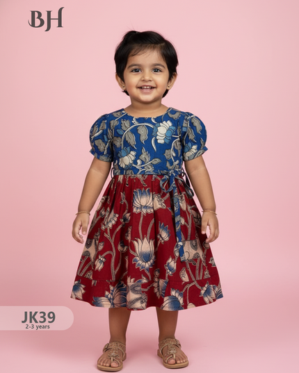 Red & Blue Cotton Printed Baby Frocks – Latest Kids Wear Collection | Bhavana Handlooms