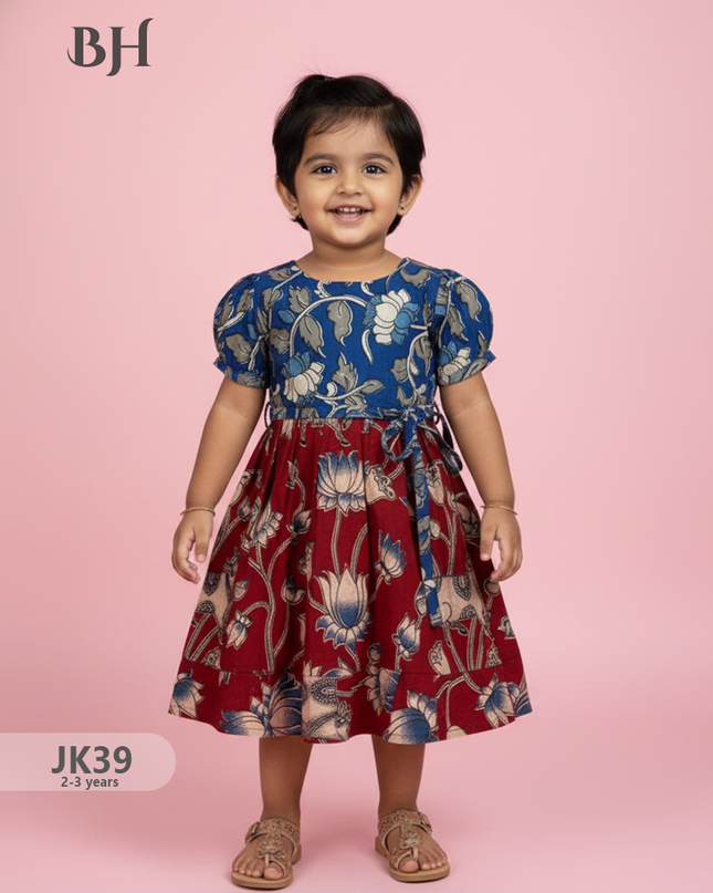 Red & Blue Cotton Printed Baby Frocks – Latest Kids Wear Collection | Bhavana Handlooms
