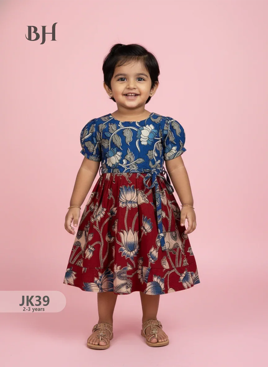 Red & Blue Cotton Printed Baby Frocks – Latest Kids Wear Collection | Bhavana Handlooms