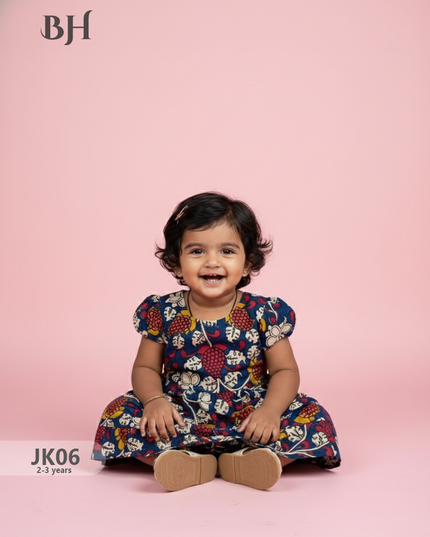 Blue Cotton Printed Baby Frocks – Latest Kids Wear Collection | Bhavana Handlooms