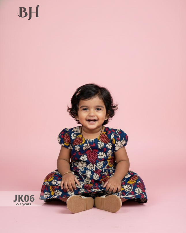 Blue Cotton Printed Baby Frocks – Latest Kids Wear Collection | Bhavana Handlooms