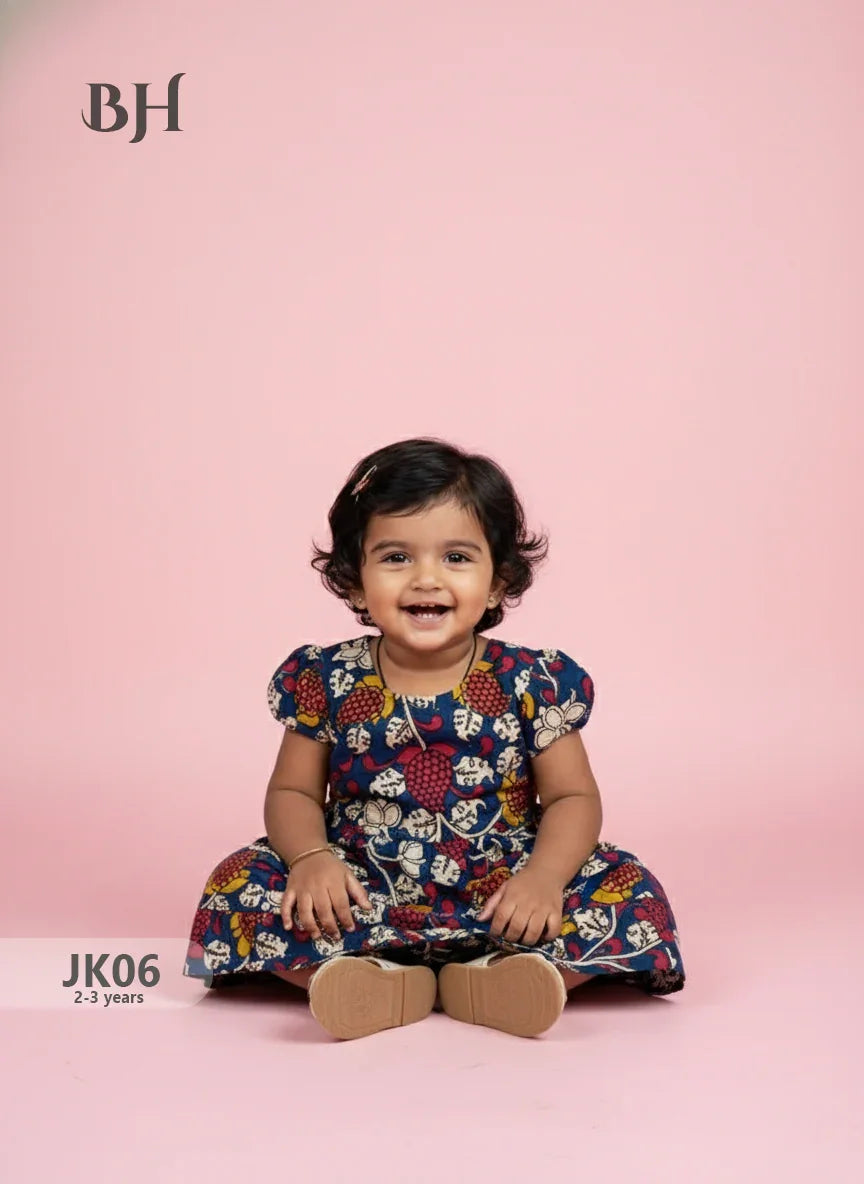 Blue Cotton Printed Baby Frocks – Latest Kids Wear Collection | Bhavana Handlooms