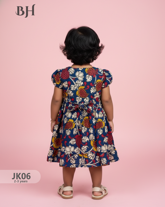 Blue Cotton Printed Baby Frocks – Latest Kids Wear Collection | Bhavana Handlooms