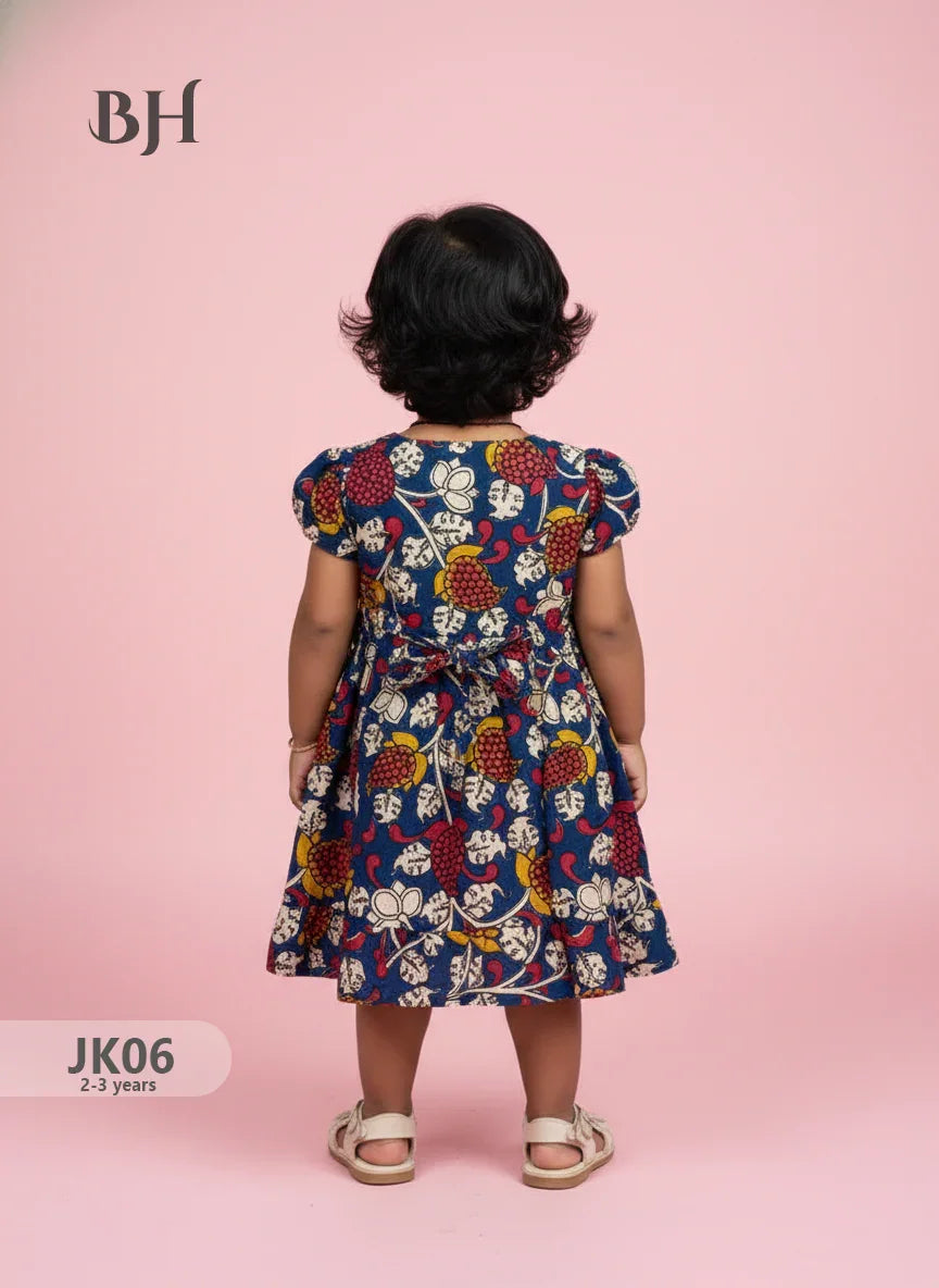 Blue Cotton Printed Baby Frocks – Latest Kids Wear Collection | Bhavana Handlooms