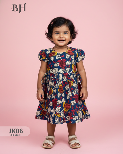 Blue Cotton Printed Baby Frocks – Latest Kids Wear Collection | Bhavana Handlooms