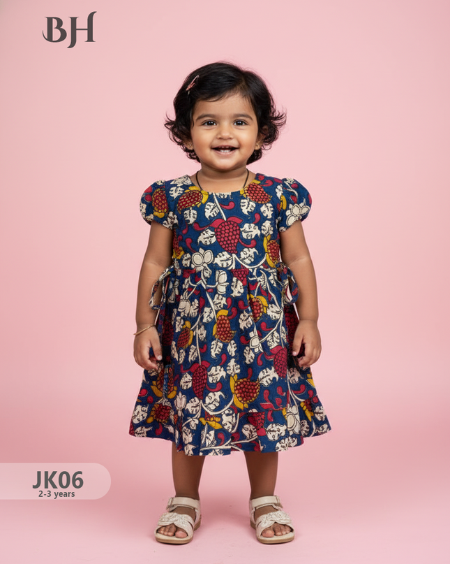Blue Cotton Printed Baby Frocks – Latest Kids Wear Collection | Bhavana Handlooms