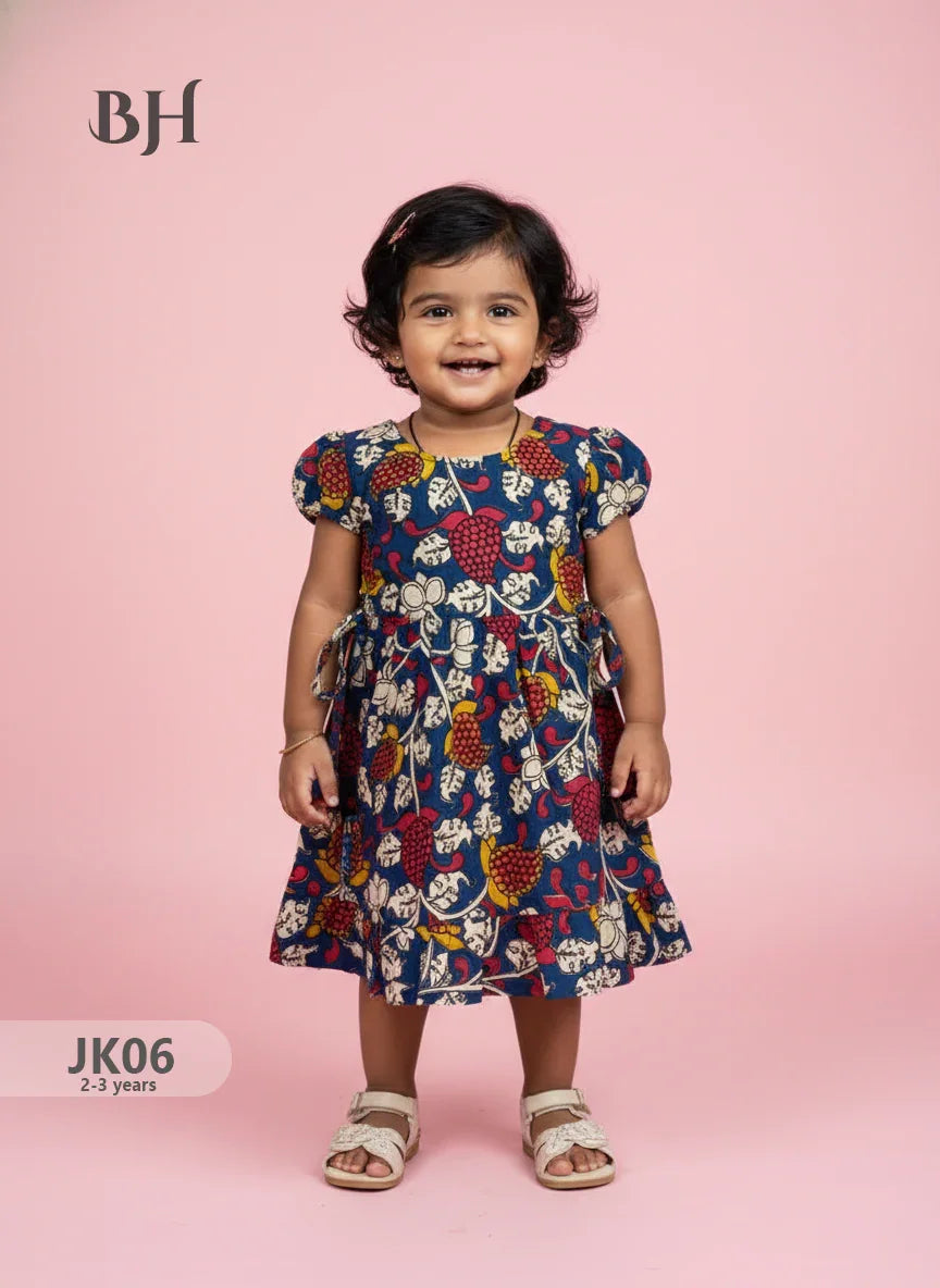 Blue Cotton Printed Baby Frocks – Latest Kids Wear Collection | Bhavana Handlooms