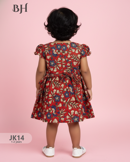 Red Cotton Printed Baby Frocks – Latest Kids Wear Collection | Bhavana Handlooms