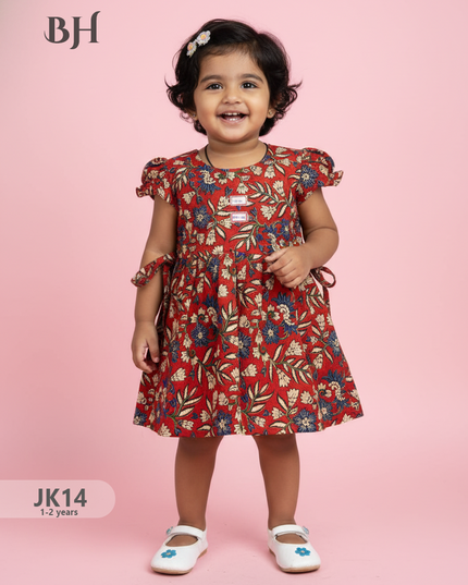 Red Cotton Printed Baby Frocks – Latest Kids Wear Collection | Bhavana Handlooms