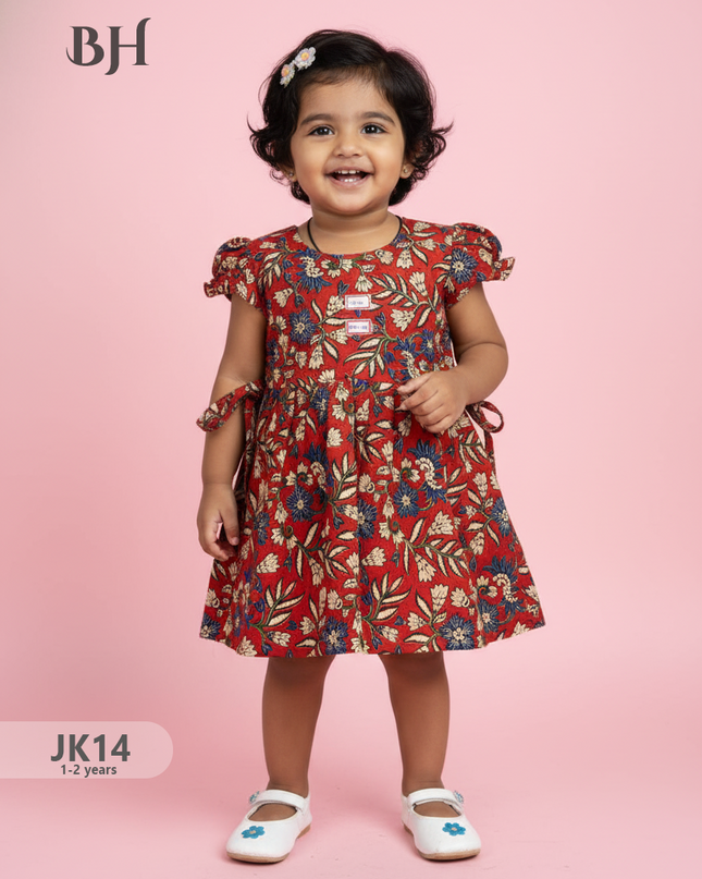 Red Cotton Printed Baby Frocks – Latest Kids Wear Collection | Bhavana Handlooms