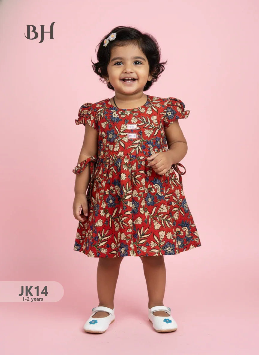 Red Cotton Printed Baby Frocks – Latest Kids Wear Collection | Bhavana Handlooms