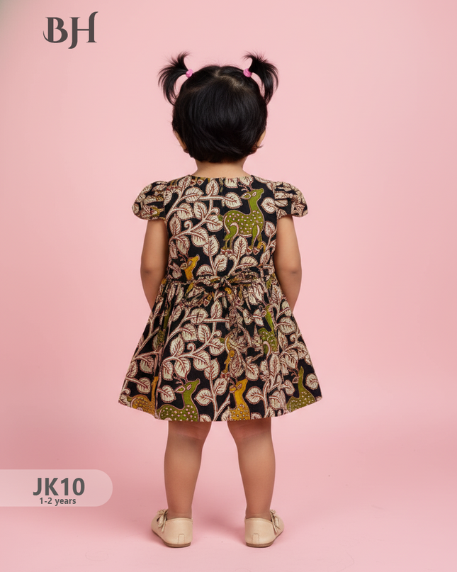 Black Cotton Printed Baby Frocks – Latest Kids Wear Collection | Bhavana Handlooms