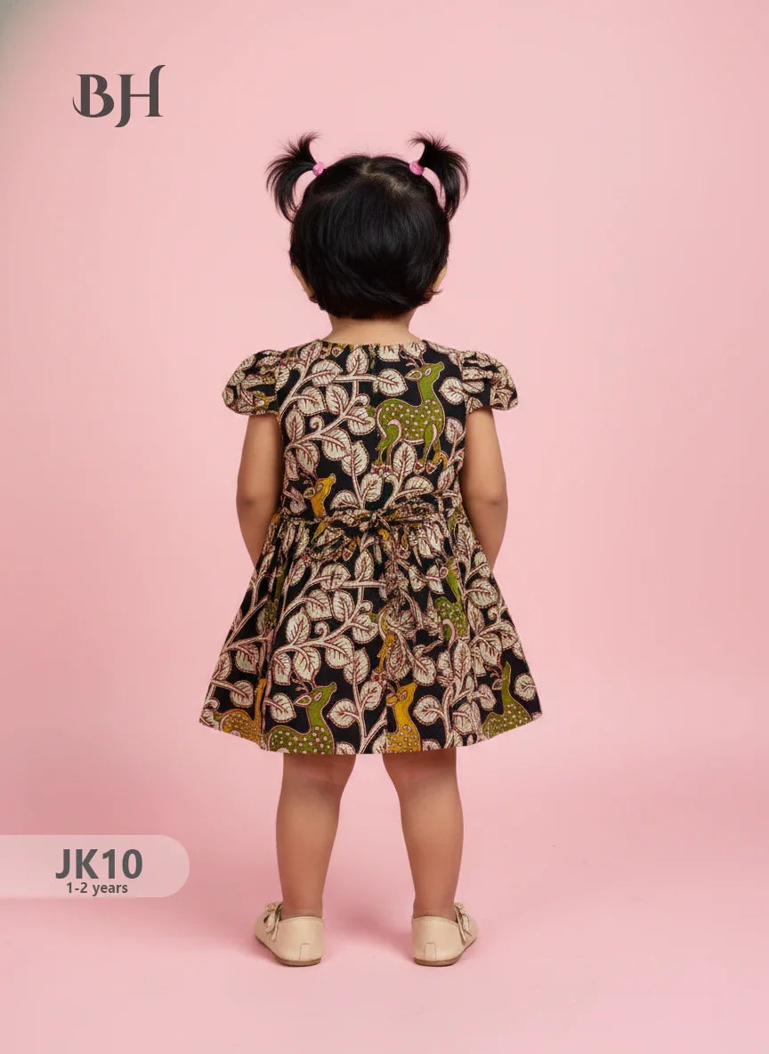 Black Cotton Printed Baby Frocks – Latest Kids Wear Collection | Bhavana Handlooms