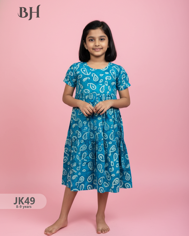 SkyBlue Cotton Printed Baby Frocks – Latest Kids Wear Collection | Bhavana Handlooms