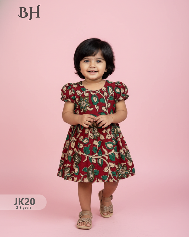 Red Cotton Printed Baby Frocks – Latest Kids Wear Collection | Bhavana Handlooms