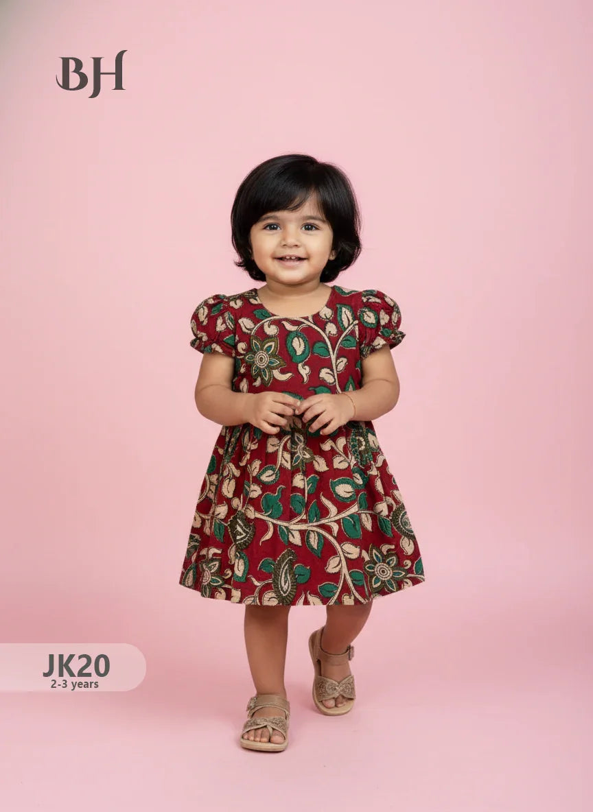 Red Cotton Printed Baby Frocks – Latest Kids Wear Collection | Bhavana Handlooms