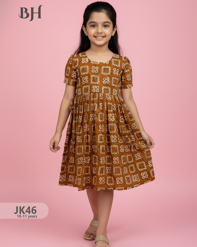 Brown Cotton Printed Baby Frocks – Latest Kids Wear Collection | Bhavana Handlooms