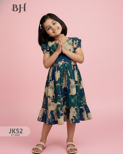Blue Cotton Printed Baby Frocks – Latest Kids Wear Collection | Bhavana Handlooms