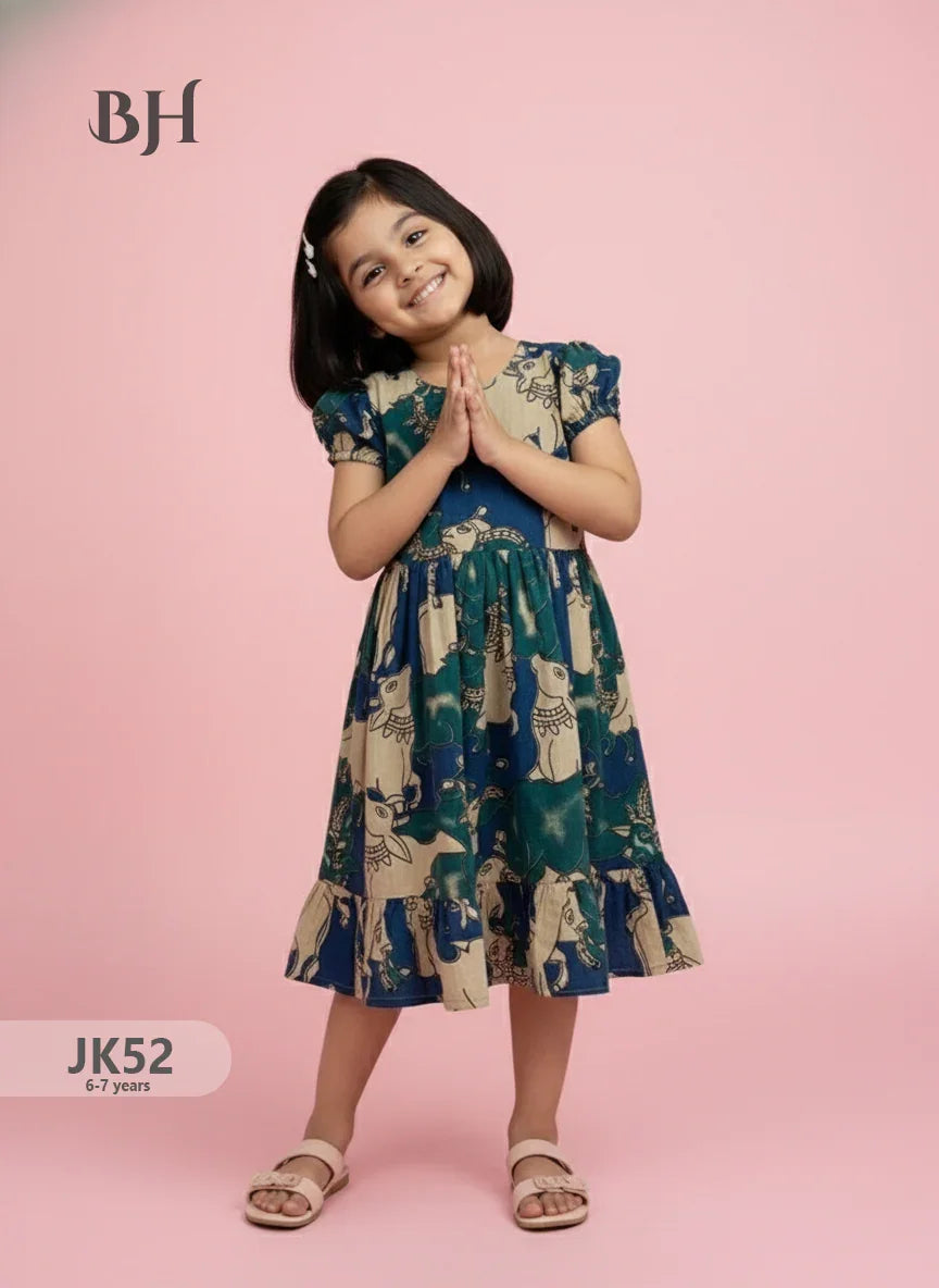 Blue Cotton Printed Baby Frocks – Latest Kids Wear Collection | Bhavana Handlooms