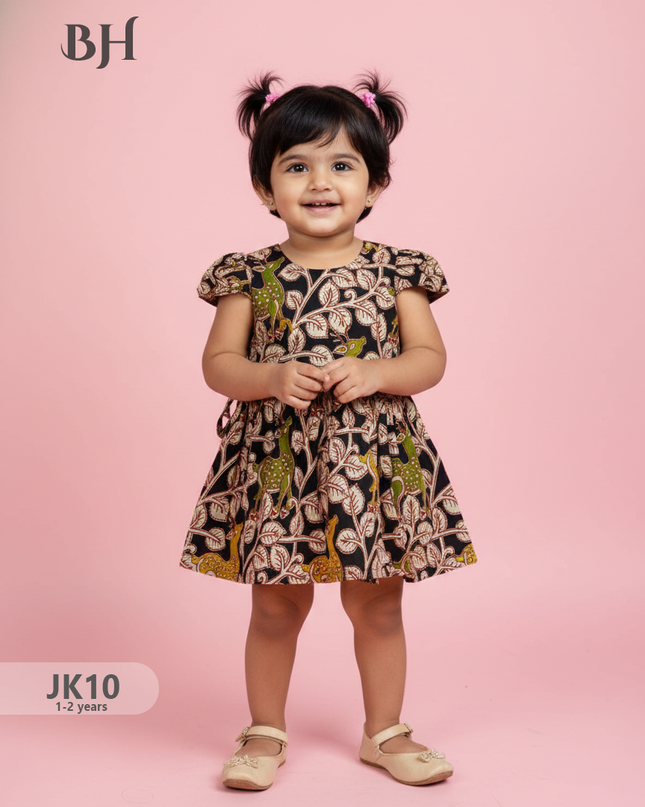 Black Cotton Printed Baby Frocks – Latest Kids Wear Collection | Bhavana Handlooms