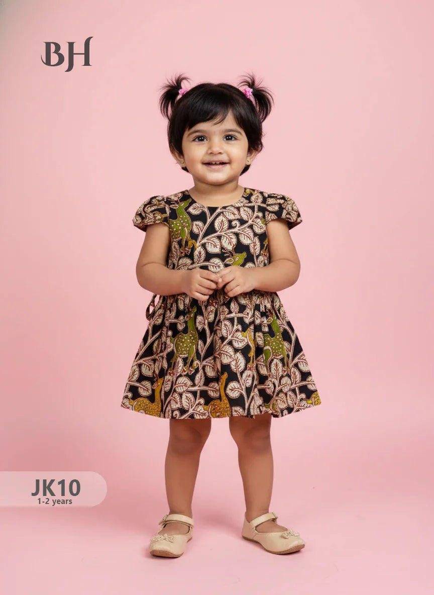 Black Cotton Printed Baby Frocks – Latest Kids Wear Collection | Bhavana Handlooms