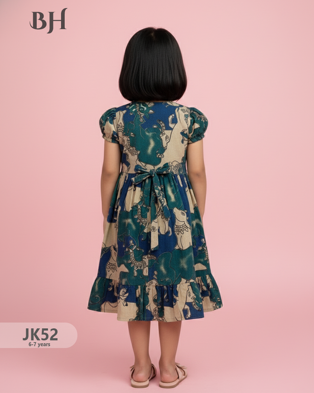 Blue Cotton Printed Baby Frocks – Latest Kids Wear Collection | Bhavana Handlooms