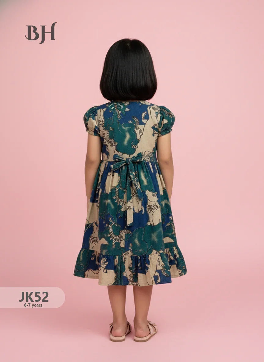 Blue Cotton Printed Baby Frocks – Latest Kids Wear Collection | Bhavana Handlooms