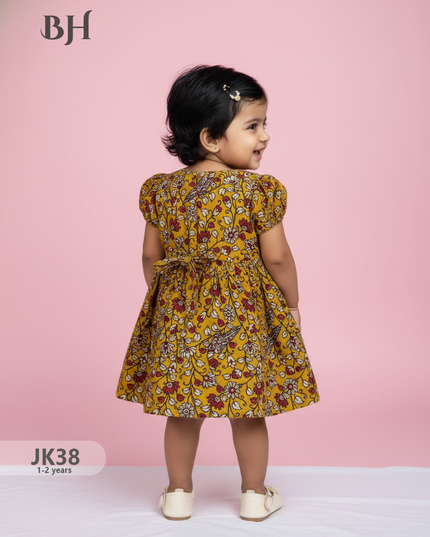 Yellow Cotton Printed Baby Frocks – Latest Kids Wear Collection | Bhavana Handlooms
