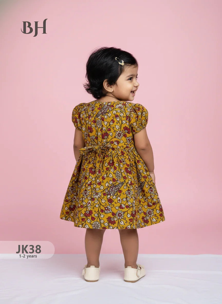 Yellow Cotton Printed Baby Frocks – Latest Kids Wear Collection | Bhavana Handlooms