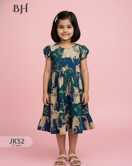 Blue Cotton Printed Baby Frocks – Latest Kids Wear Collection | Bhavana Handlooms