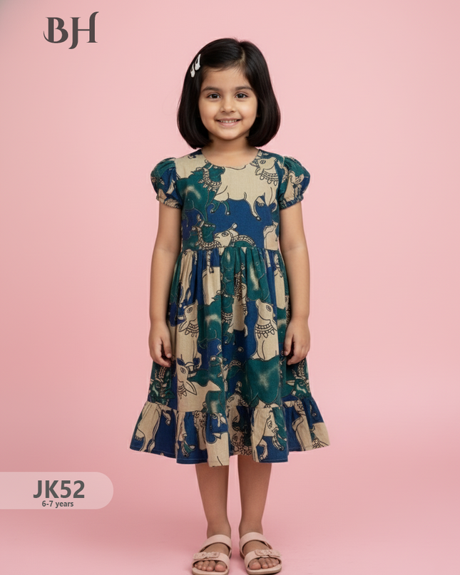 Blue Cotton Printed Baby Frocks – Latest Kids Wear Collection | Bhavana Handlooms