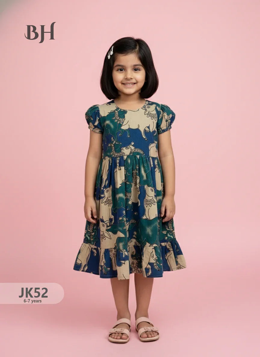 Blue Cotton Printed Baby Frocks – Latest Kids Wear Collection | Bhavana Handlooms