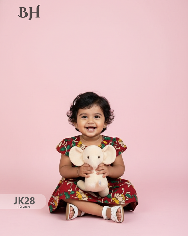 Red Cotton Printed Baby Frocks – Latest Kids Wear Collection | Bhavana Handlooms