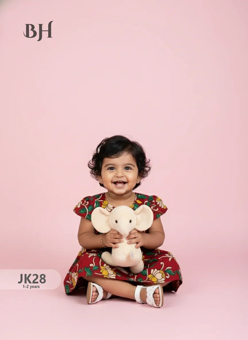 Red Cotton Printed Baby Frocks – Latest Kids Wear Collection | Bhavana Handlooms