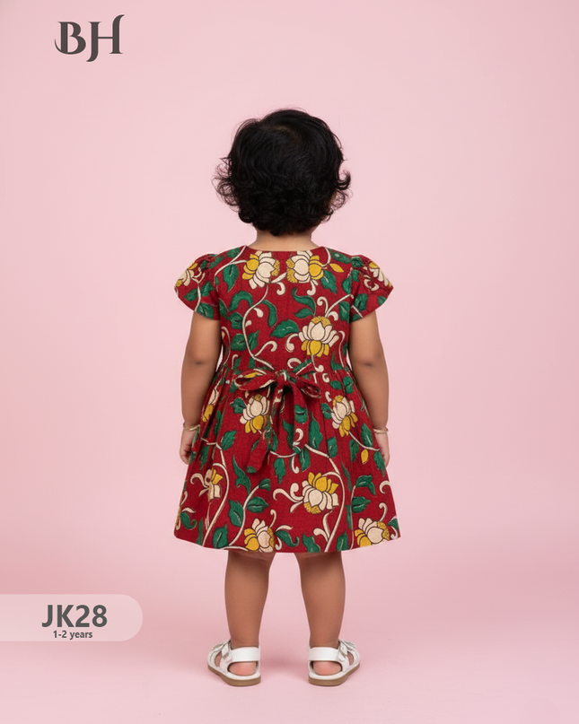 Red Cotton Printed Baby Frocks – Latest Kids Wear Collection | Bhavana Handlooms