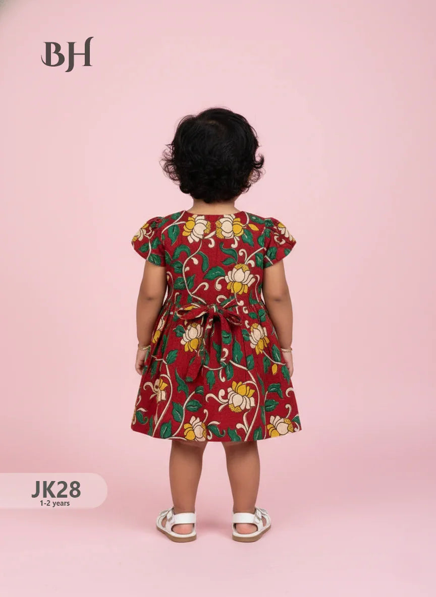 Red Cotton Printed Baby Frocks – Latest Kids Wear Collection | Bhavana Handlooms