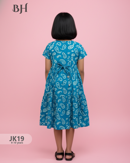 SkyBlue Cotton Printed Baby Frocks – Latest Kids Wear Collection | Bhavana Handlooms