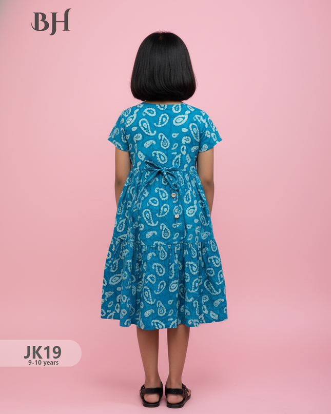 SkyBlue Cotton Printed Baby Frocks – Latest Kids Wear Collection | Bhavana Handlooms