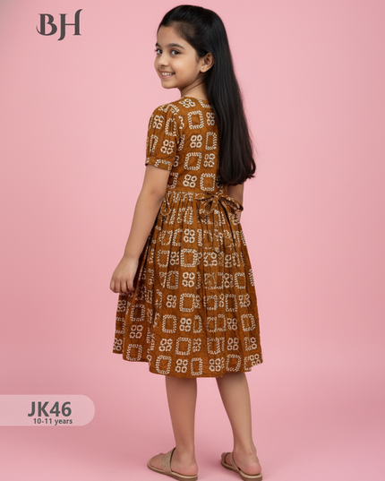 Brown Cotton Printed Baby Frocks – Latest Kids Wear Collection | Bhavana Handlooms
