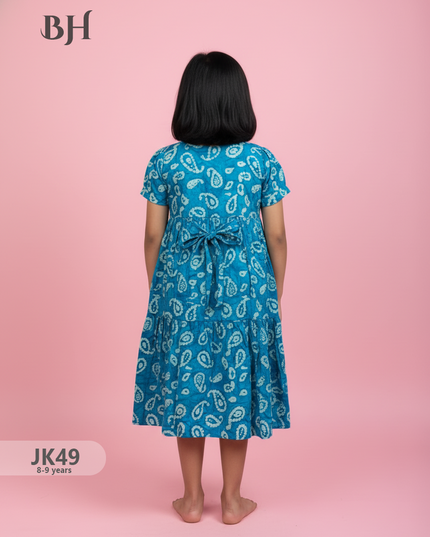 SkyBlue Cotton Printed Baby Frocks – Latest Kids Wear Collection | Bhavana Handlooms