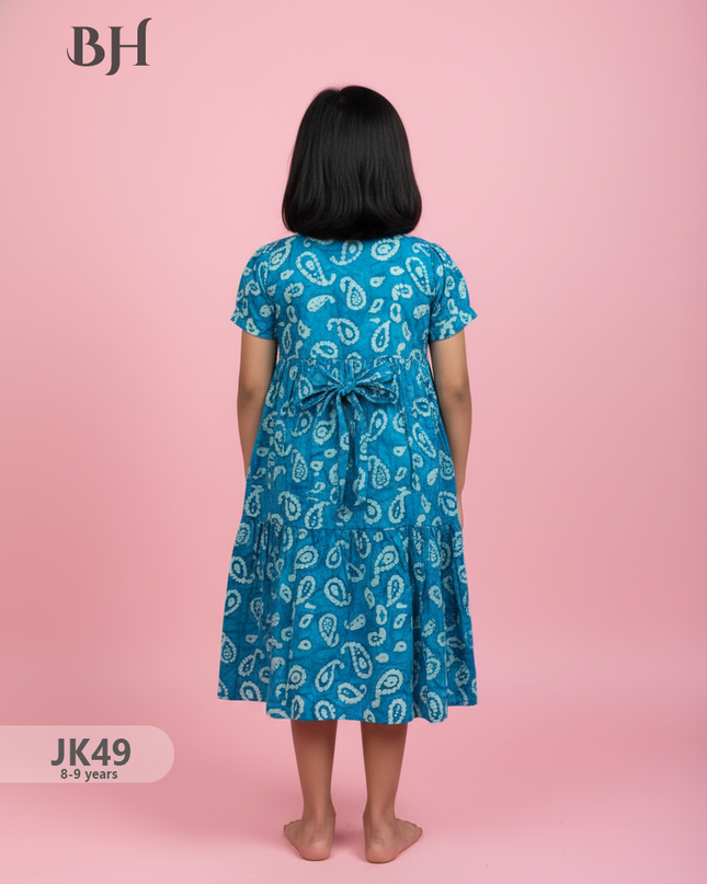 SkyBlue Cotton Printed Baby Frocks – Latest Kids Wear Collection | Bhavana Handlooms