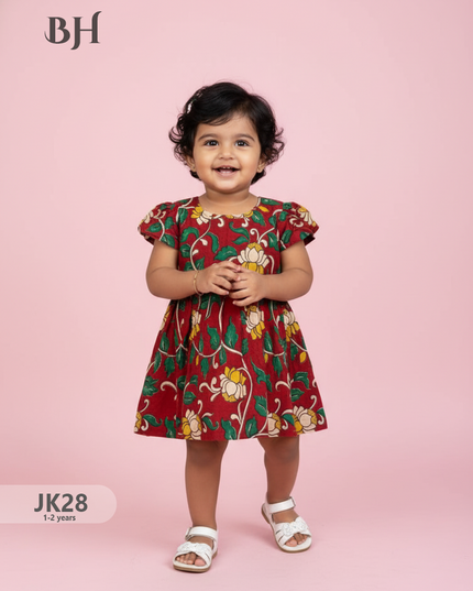 Red Cotton Printed Baby Frocks – Latest Kids Wear Collection | Bhavana Handlooms