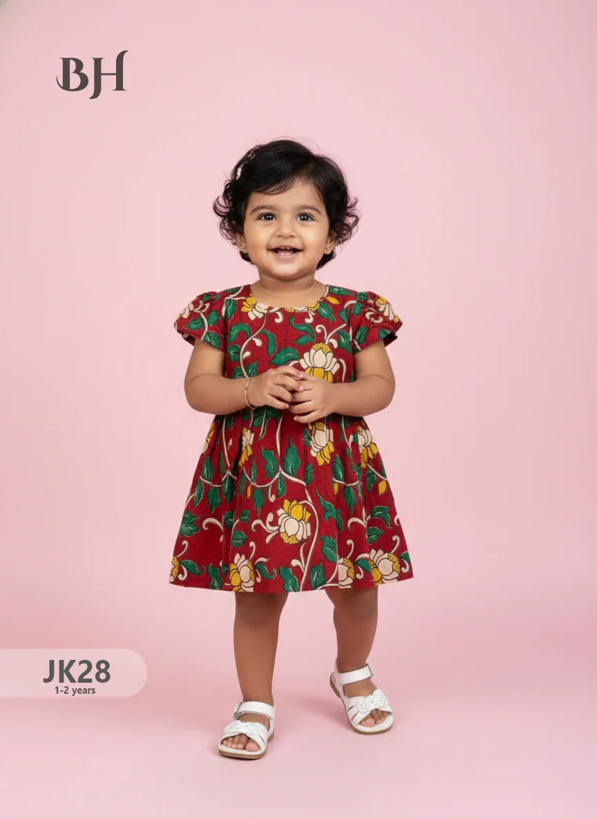 Red Cotton Printed Baby Frocks – Latest Kids Wear Collection | Bhavana Handlooms