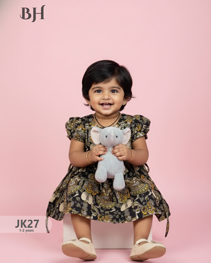Black Cotton Printed Baby Frocks – Latest Kids Wear Collection | Bhavana Handlooms